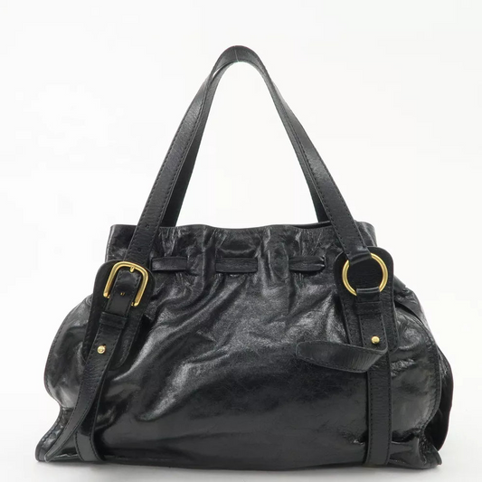 Authentic MIU MIU Logo Leather Tote Bag Shoulder Bag Black🩷🍒