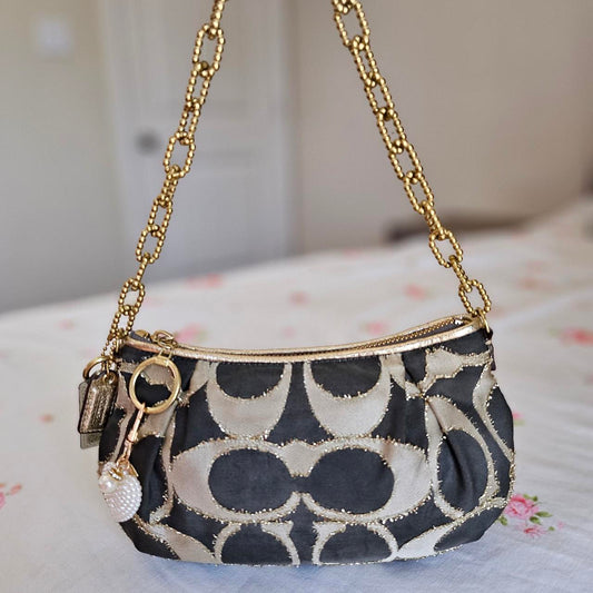 Vintage Y2K Coach Lurex Poppy Gold Hardware Small Shoulder Bag🌺🩷
