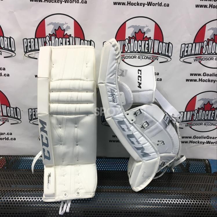 CCM EFlex 860 Intermediate Goalie Pads β 31+1β | White/Silver (NEW)