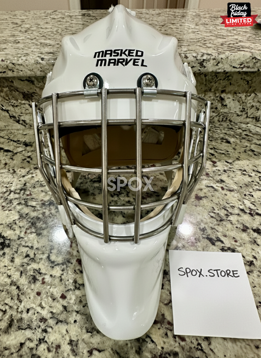 Masked Marvel Goalie Mask – Senior Medium | 2023 Pro Stock White