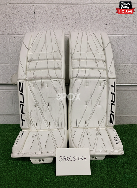 White 33" Senior True Catalyst PX5 Goalie Leg Pads – Pro Stock (Used)