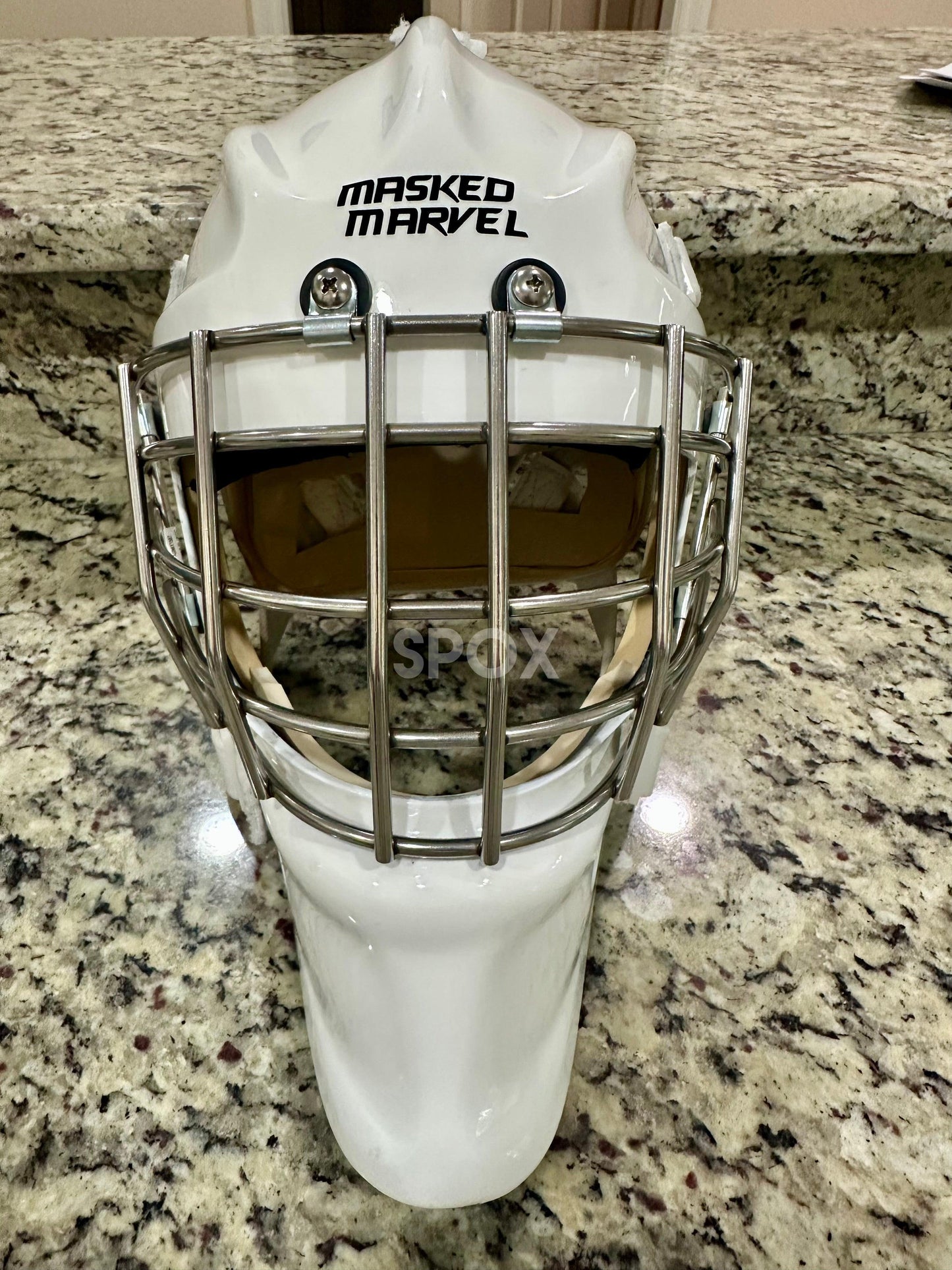Masked Marvel Goalie Mask – Senior Medium | 2023 Pro Stock White
