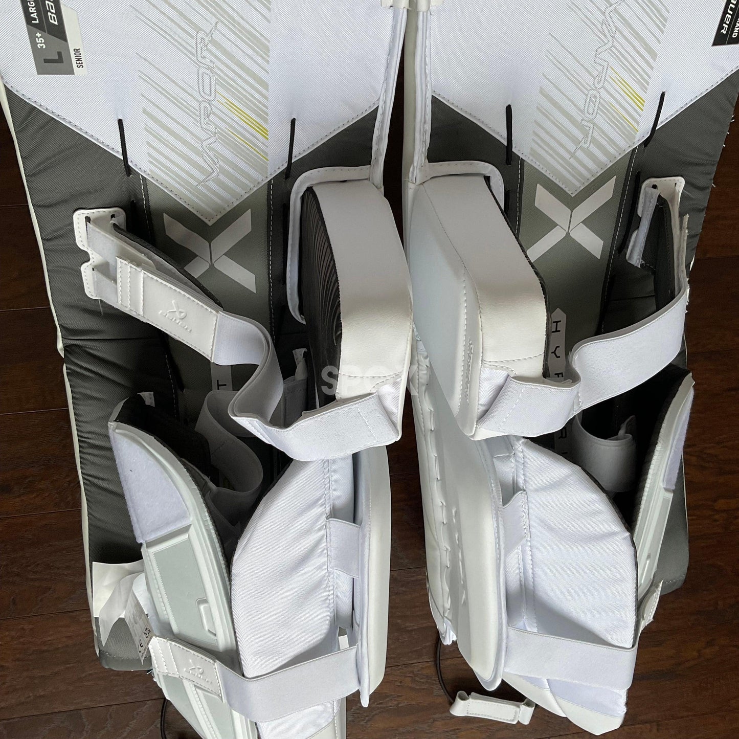 NEW Bauer Hyperlite 2 Goalie Pads – All White – Large (35+1)