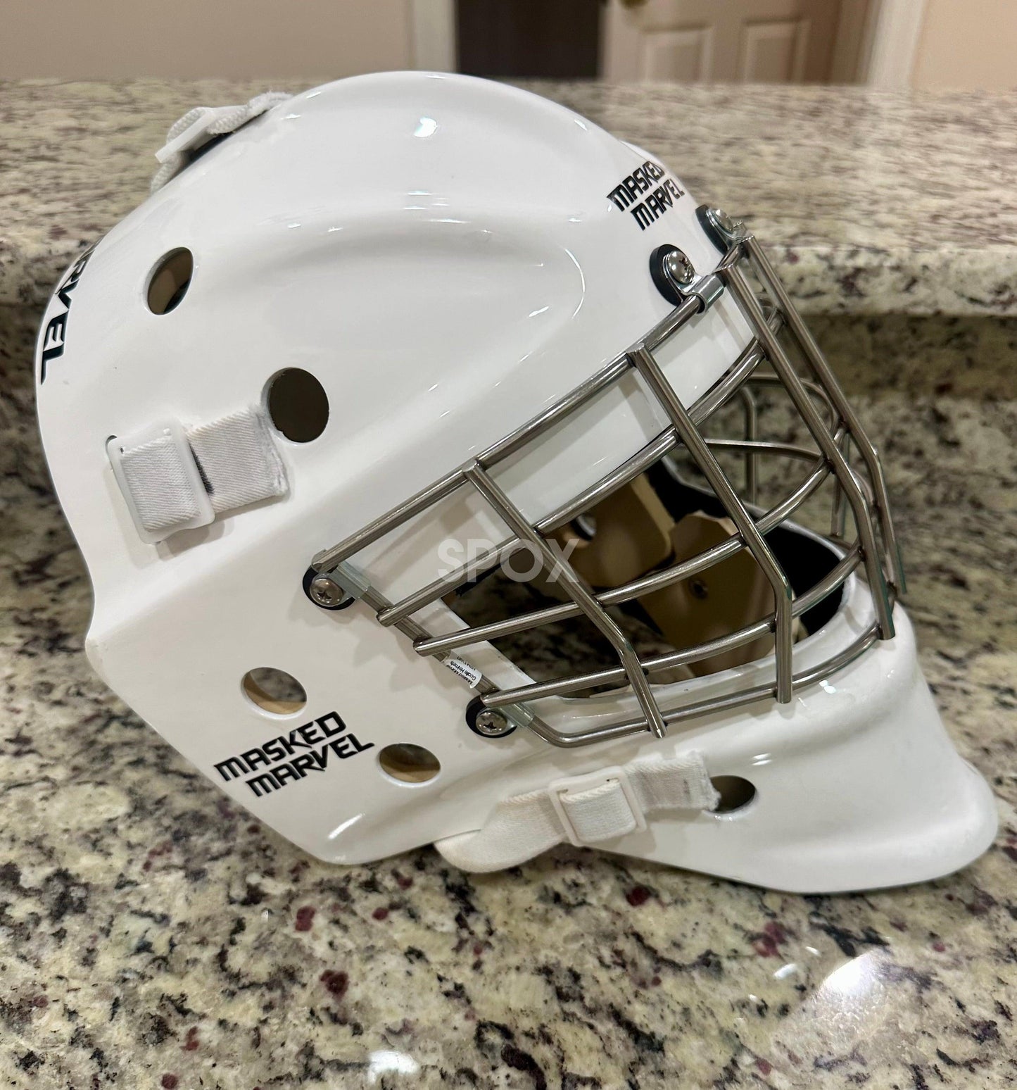 Masked Marvel Goalie Mask – Senior Medium | 2023 Pro Stock White