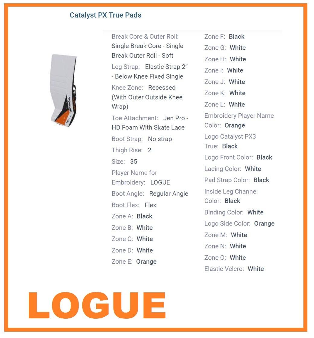 True Catalyst PX3 Pro Stock Full Goalie Set – Senior, 35" White