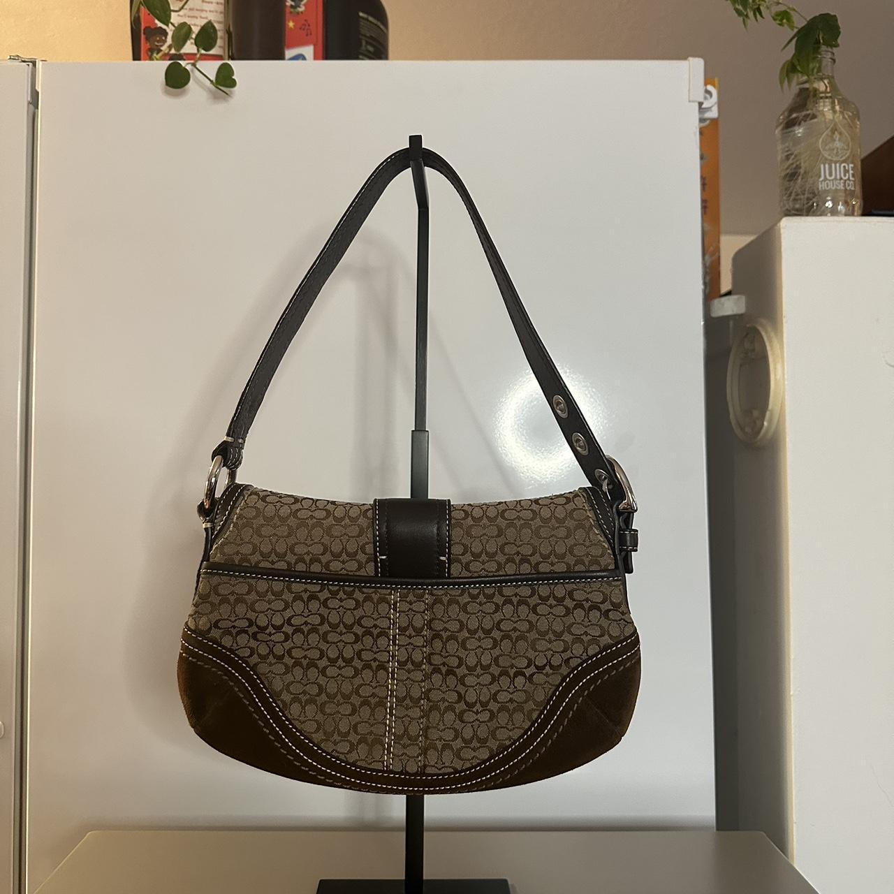 Coach Vintage Y2K Brown Signature Suede/Canvas Mini Soho Shoulder Bag🍬⚡