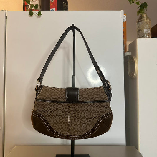 Coach Vintage Y2K Brown Signature Suede/Canvas Mini Soho Shoulder Bag🍬⚡