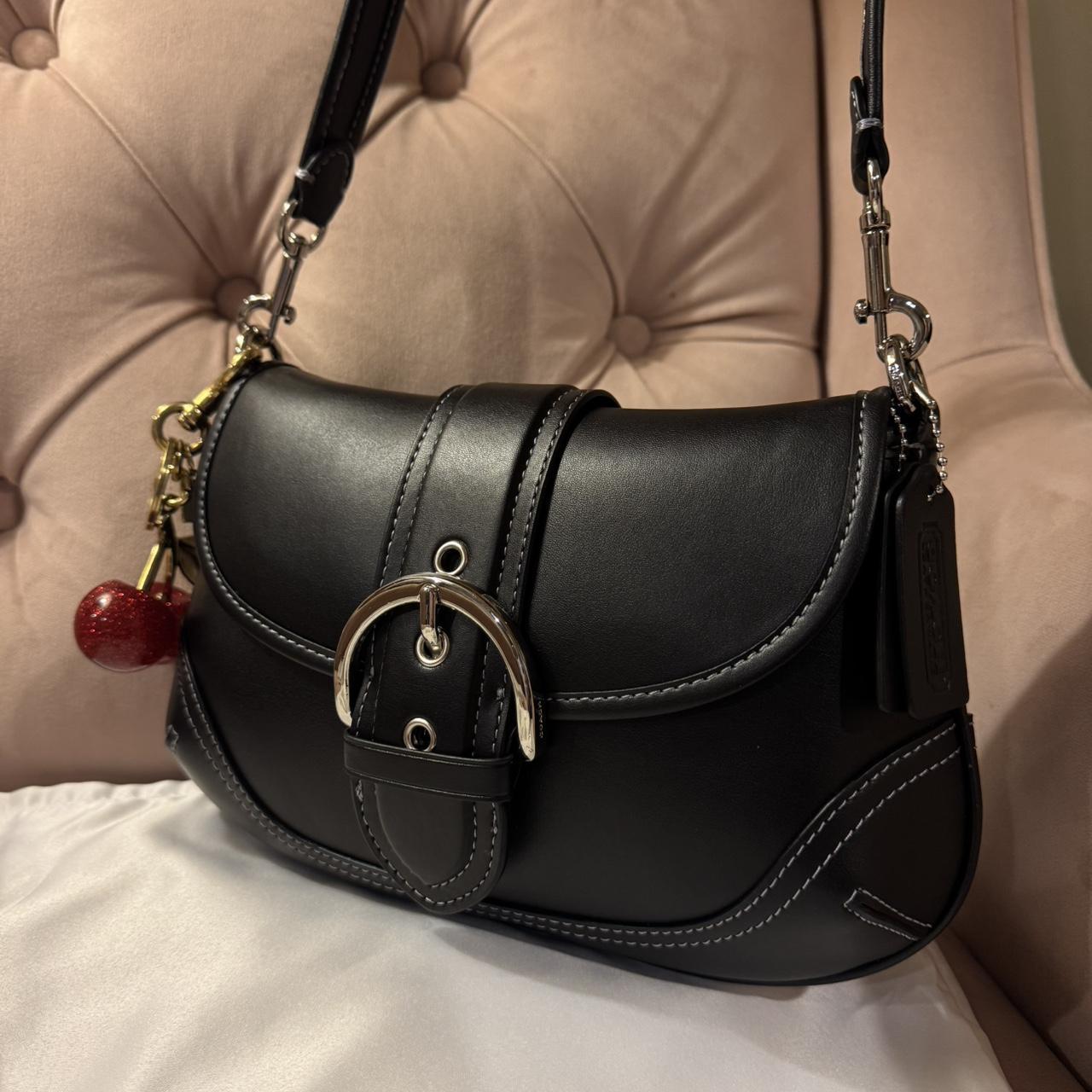 Coach Soho Flap Bag in Black Leather with Cherry Charm NEW