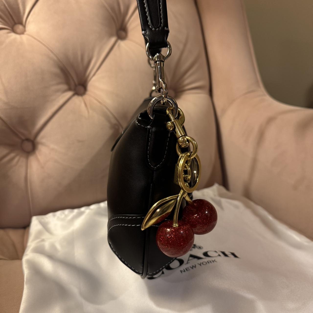 Coach Soho Flap Bag in Black Leather with Cherry Charm NEW