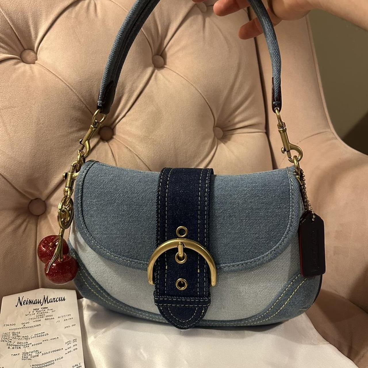 Coach Soho Flap Bag in Repurposed Denim with Cherry Charm NEW