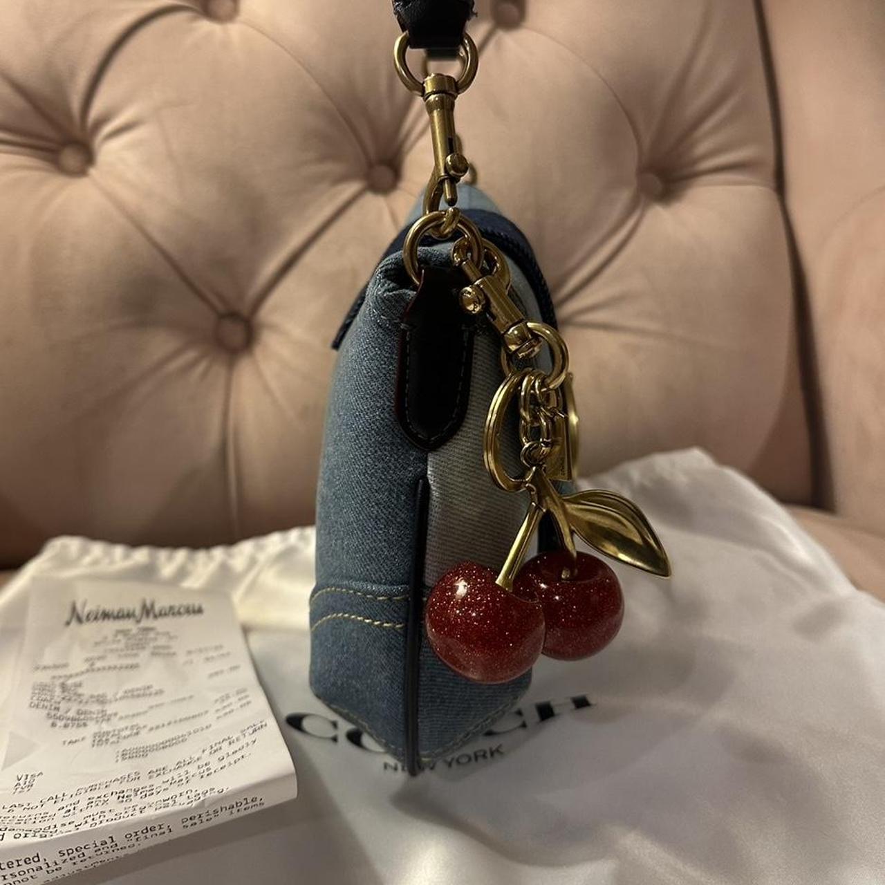 Coach Soho Flap Bag in Repurposed Denim with Cherry Charm NEW