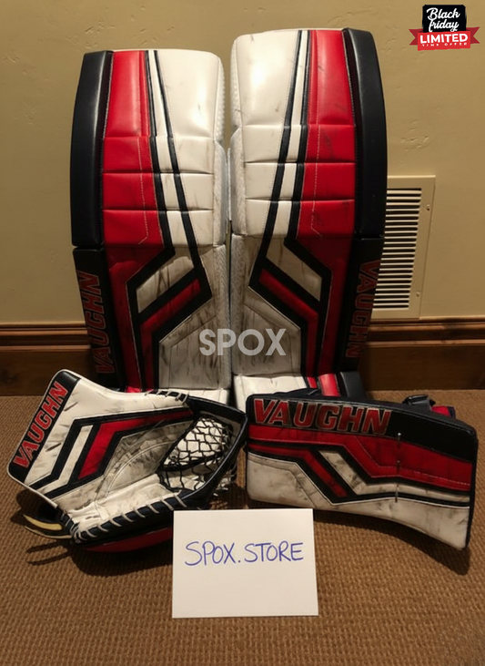 Vaughn Pro V Elite 2 Goalie Set – Size 34+2 | Pro Stock | Red, White &amp; Blue