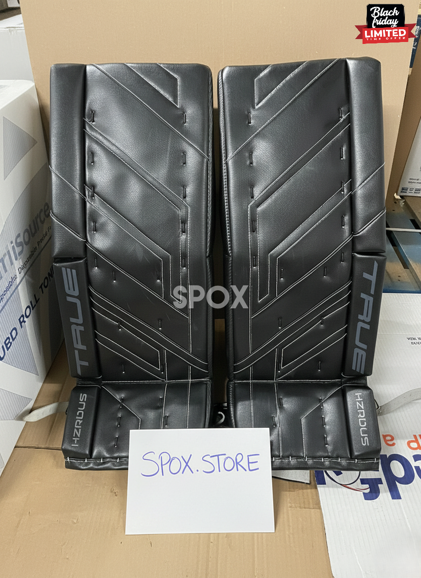 True Pro PX4 Hzrdus Senior Goalie Pads – 31+1.5 | Pro Stock Black