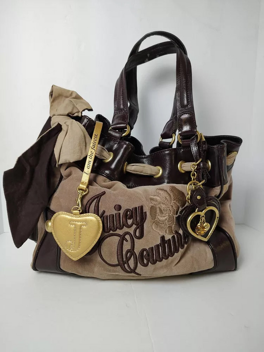 Vintage Juicy Couture Purse Shoulder Bag Velour Tan Brown Y2K🌲🍀