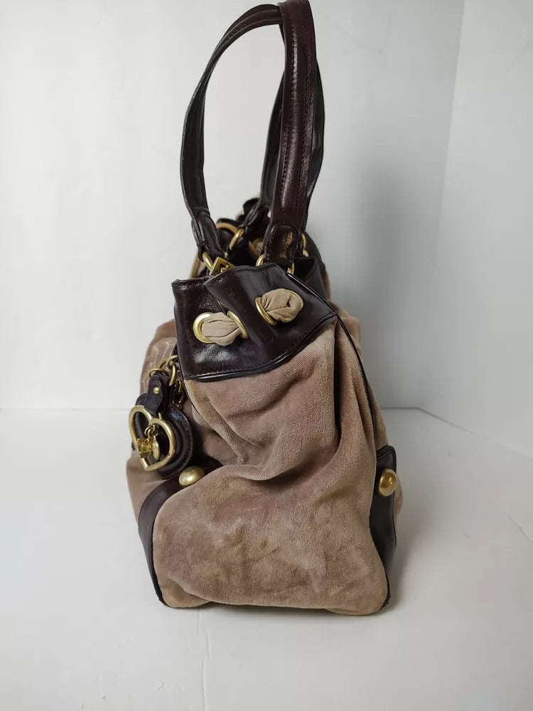 Vintage Juicy Couture Purse Shoulder Bag Velour Tan Brown Y2K🌲🍀