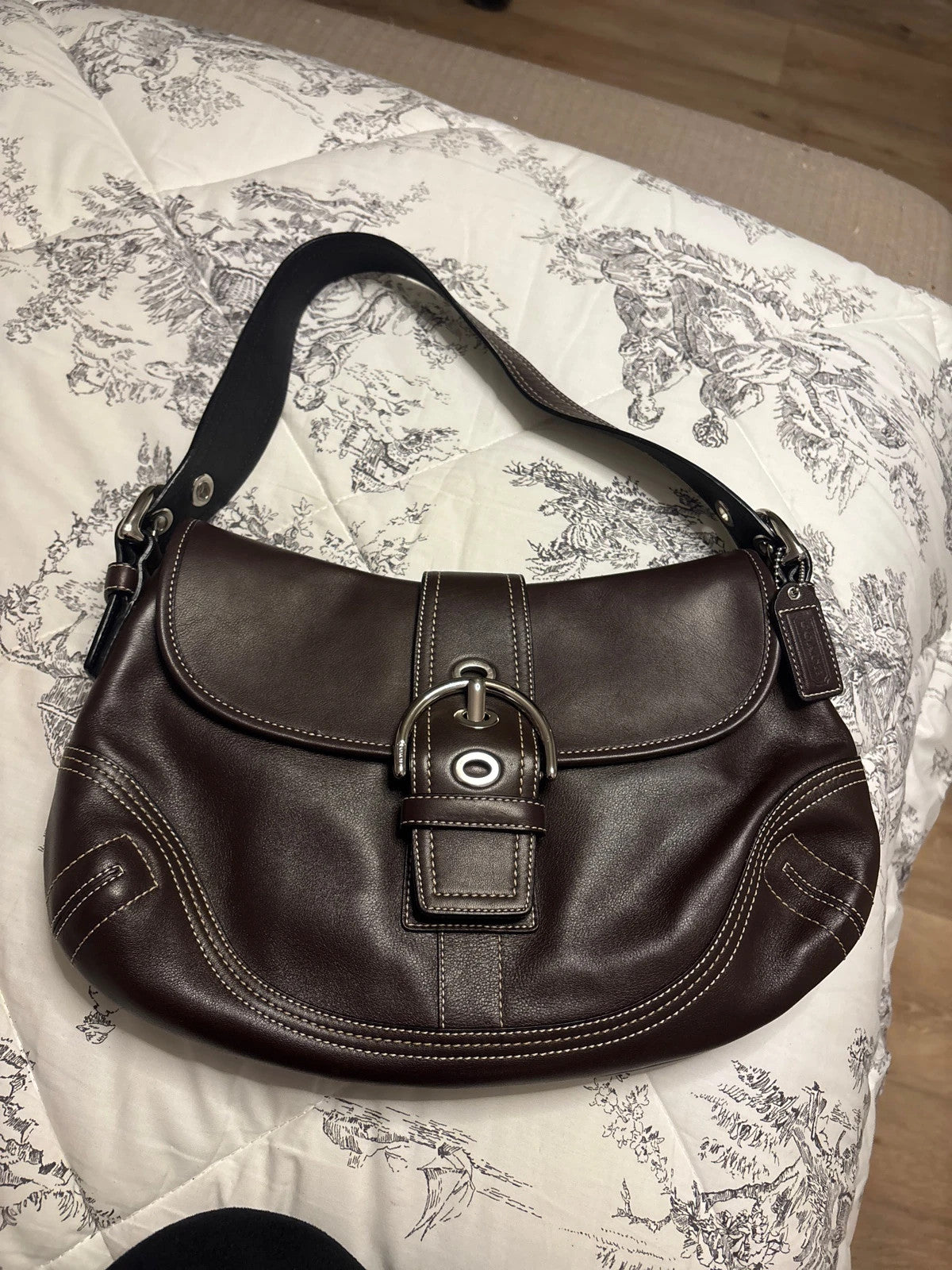 Coach F10192 Medium Vintage Soho Top Flap Y2K Black Leather Shoulder Bag🤎🌆