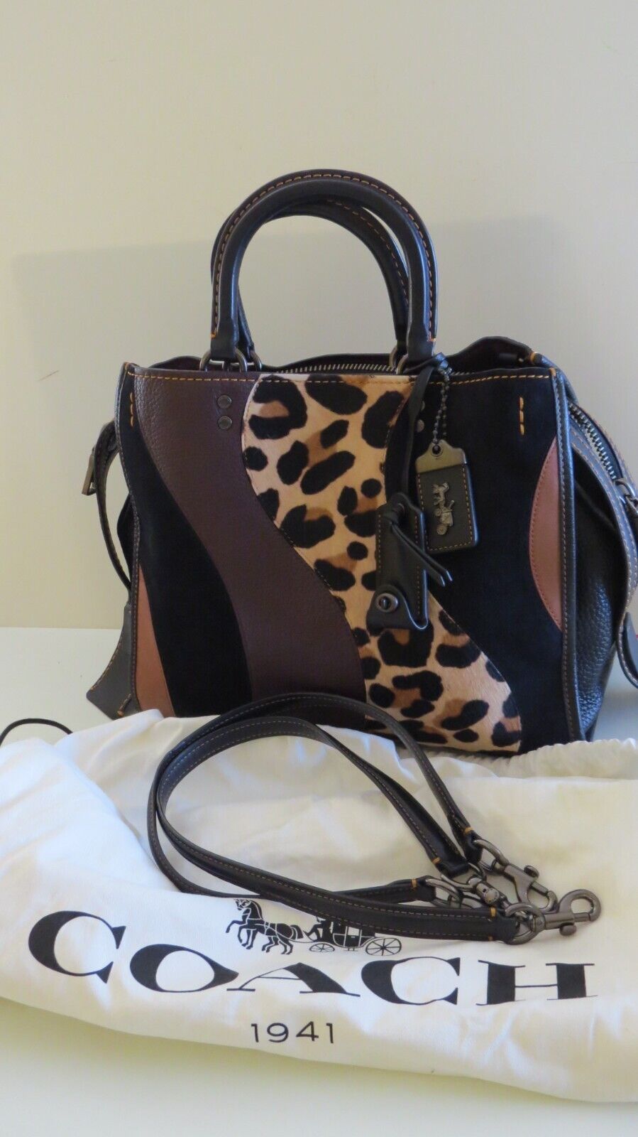 Coach Rogue Bag With Leopard Patchwork B1880 32879🩶🏙️